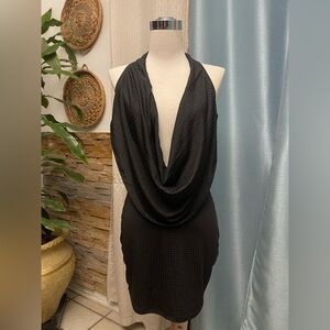 Chic Black Halter cowl neck open back mini Dress